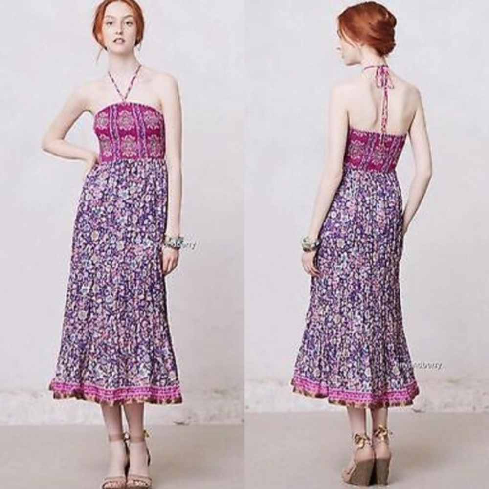 Maeve Anthro silk dress Small midi purple floral - Picture 1 of 7